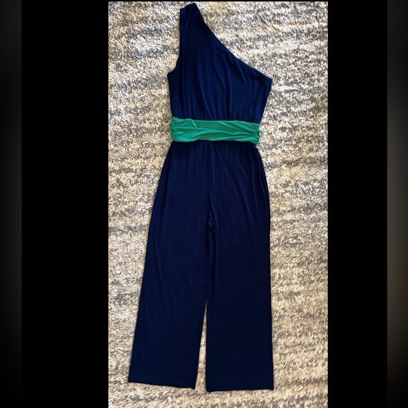 Velvet Torch One shoulder jumpsuit navy green Juniors size L - Picture 3 of 16